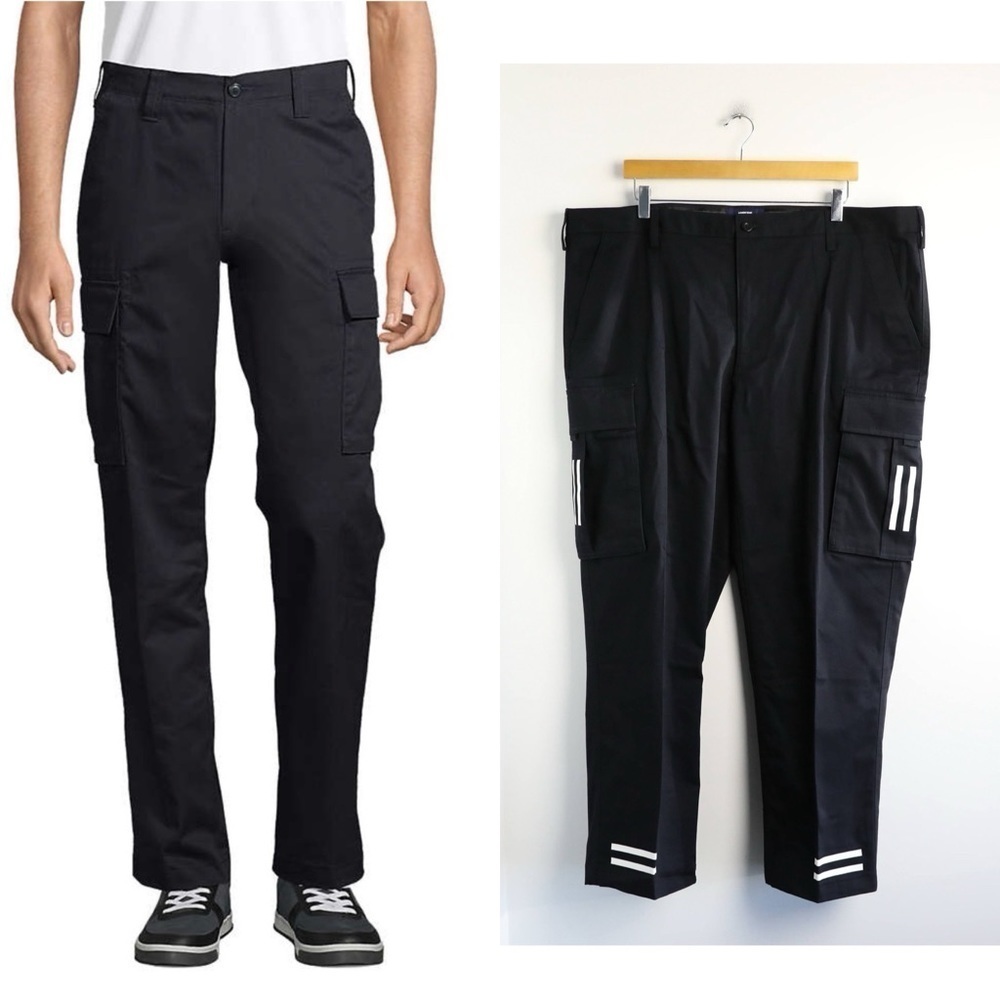 Lands End Men's Traditional Fit Cargo Pants Black White Stripes Uniform 42 Crew